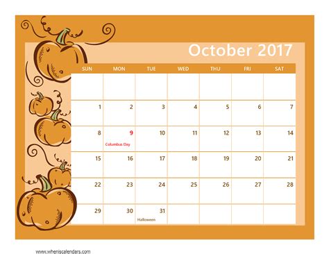 Printable October 2017 Calendar Pdf